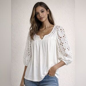 Oliver White Eyelet Boho Top | NWT | Size Small